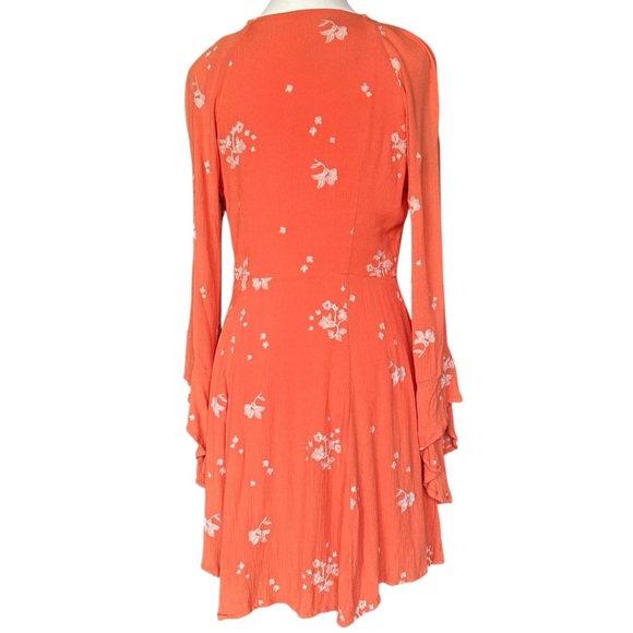 Free People Jasmine Floral Embroidered Bell Sleeve Mini Dress - Orange - 8 - Picture 4 of 14